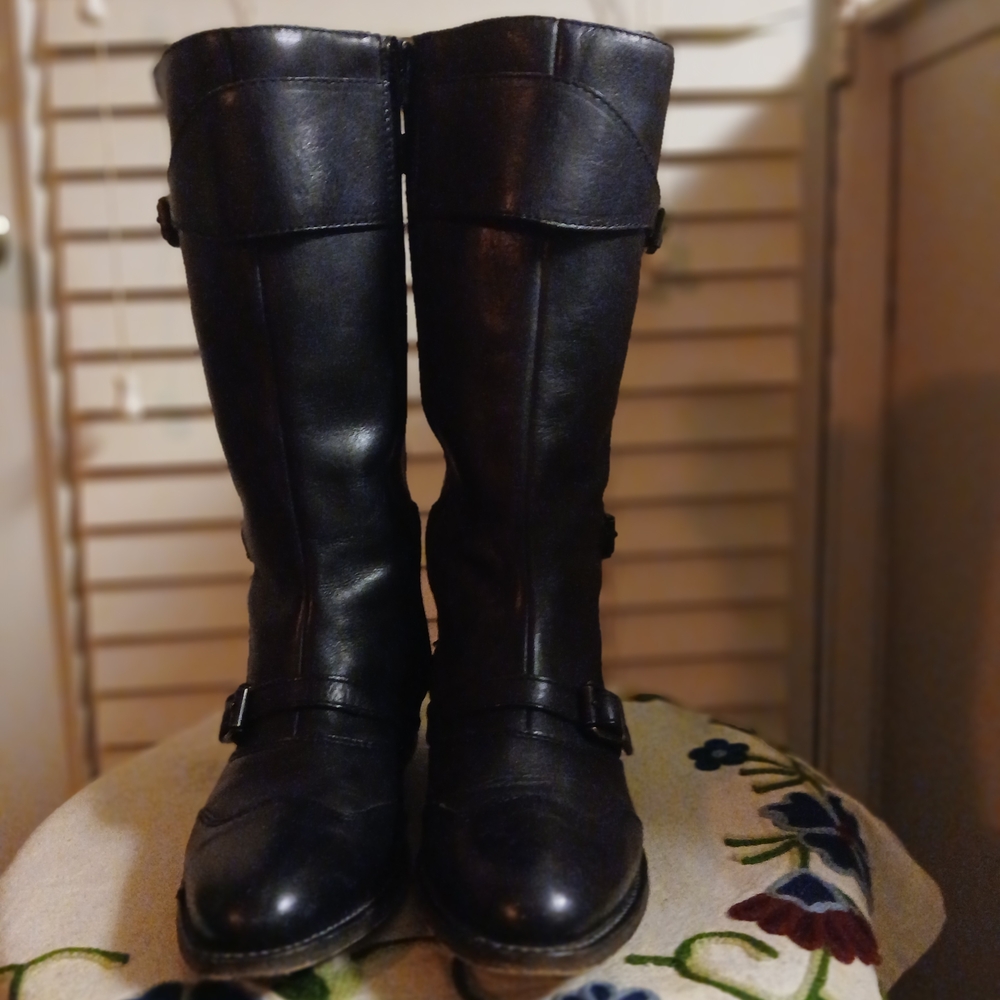 Frye Black Leather Heeled Boots